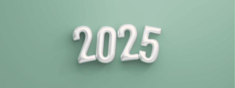 Balloon letters spelling out '2025', against a sage green background.