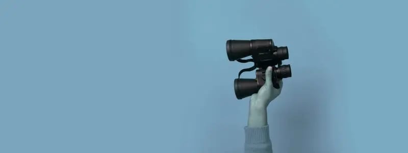 Hands holding up binoculars, with a blue colouring over.