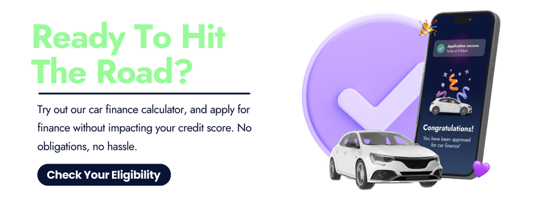 A block of text with an image next to it symbolising car finance approval on a phone.