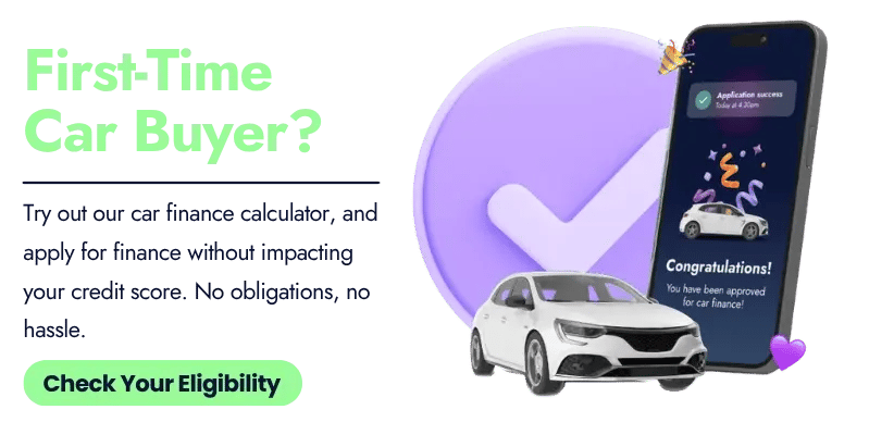 An image advertising car finance for first time buyers.