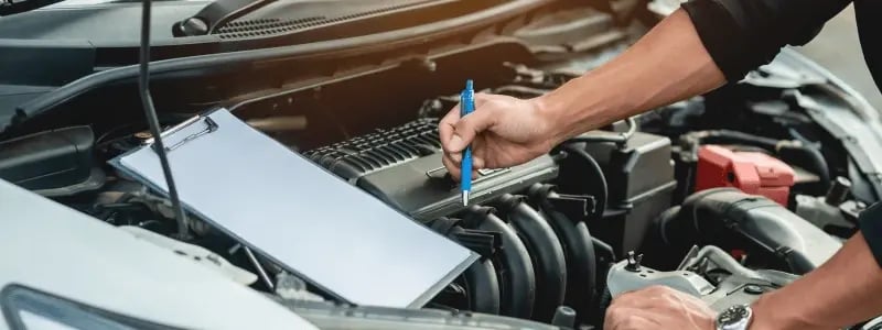 A car engine being worked on.