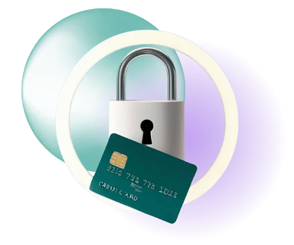 A lock and credit card, indicating secure payments.