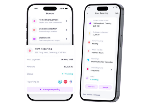 A mobile phone with rent reporting features, as part of the Emma budgeting service.