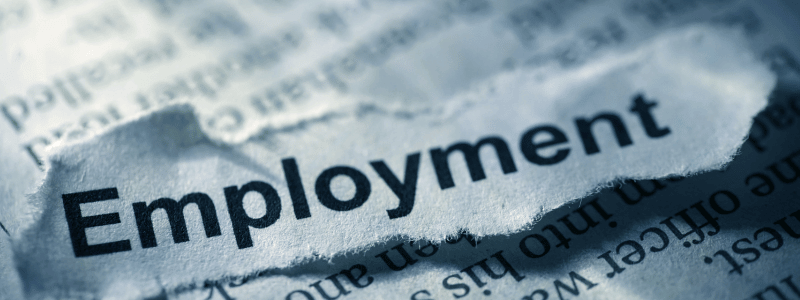 A cut out from a newspaper reading 'Employment', sat on top of a newspaper.