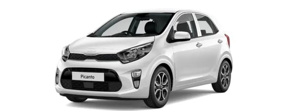 A white Kia Picanto in front of a white background.