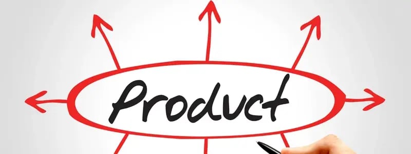 The word product written inside a circle with red lines shooting our  of it.