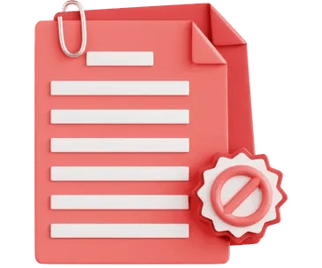 A 3d icon of two documents in red, with a red no entry badge to the bottom right.