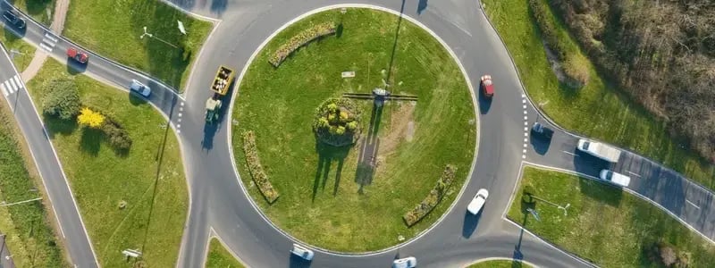 An overhead view of a roundabout.