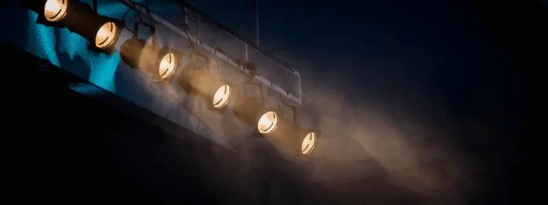 Spotlights in shot, as part of production equipment.