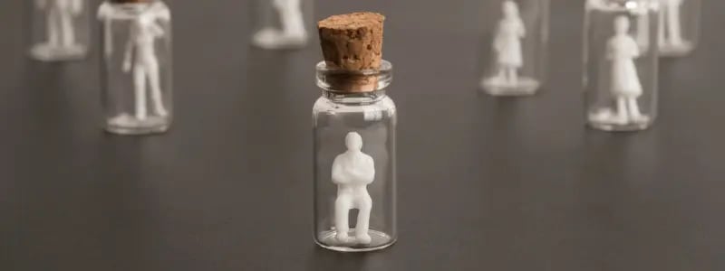 A white figurine inside a small glass bottle with an orange cork, with plenty of replicas behind it. This represents customer vulnerabilirty.
