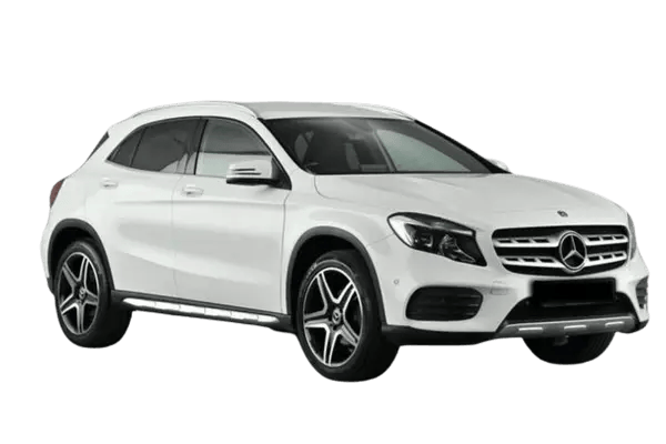 A white Mercedes SUV against an empty background.