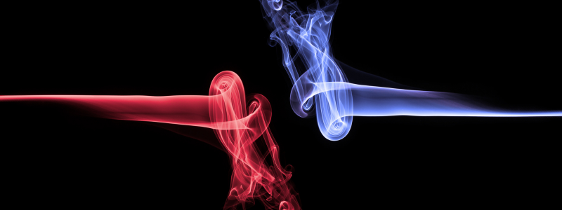 Red smoke meeting blue smoke.