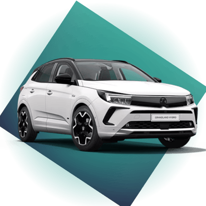 White vauxhall grandland with a gradient teal triangle