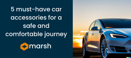 A graphic created by Marsh. On the left is white writing with the Marsh logo underneath. On the right is an image of the side of a car taken from low down. The car is white and there is a sunset in the background, by the rear tyre.