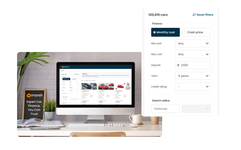 A view of Marsh's car marketplace on desktop and mobile.